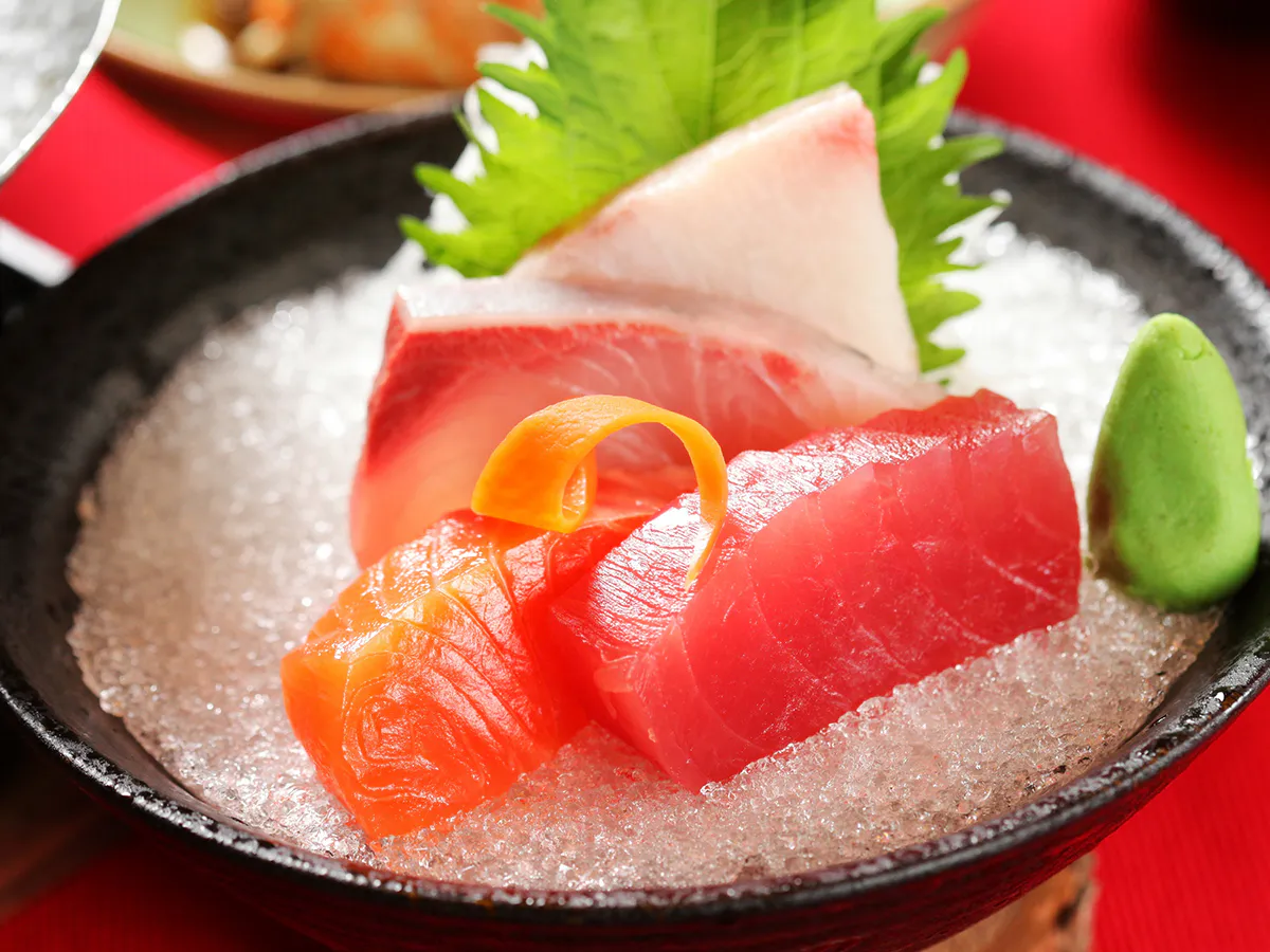 Premium chilled sashimi bowl with salmon, tuna, white fish over crushed ice and wasabi garnish at NIGIRI BAR JAPANESE RESTAURANT, a Japanese Restaurant in Jacksonville